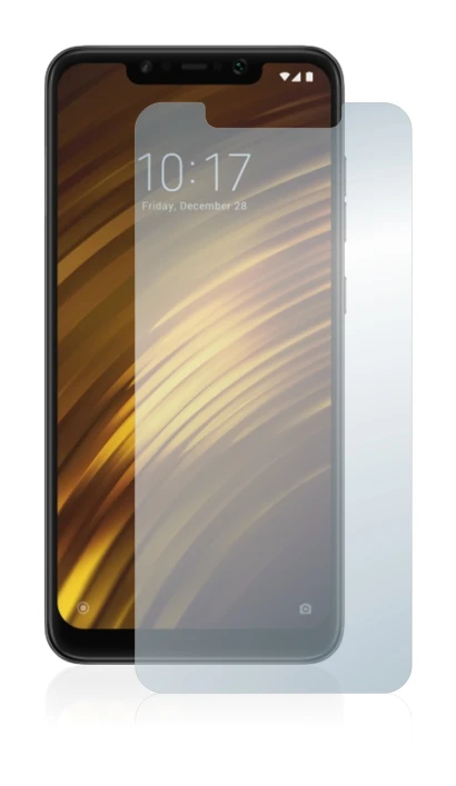 Image of the device Xiaomi Pocophone F1 with a wide variety of screen protectors.