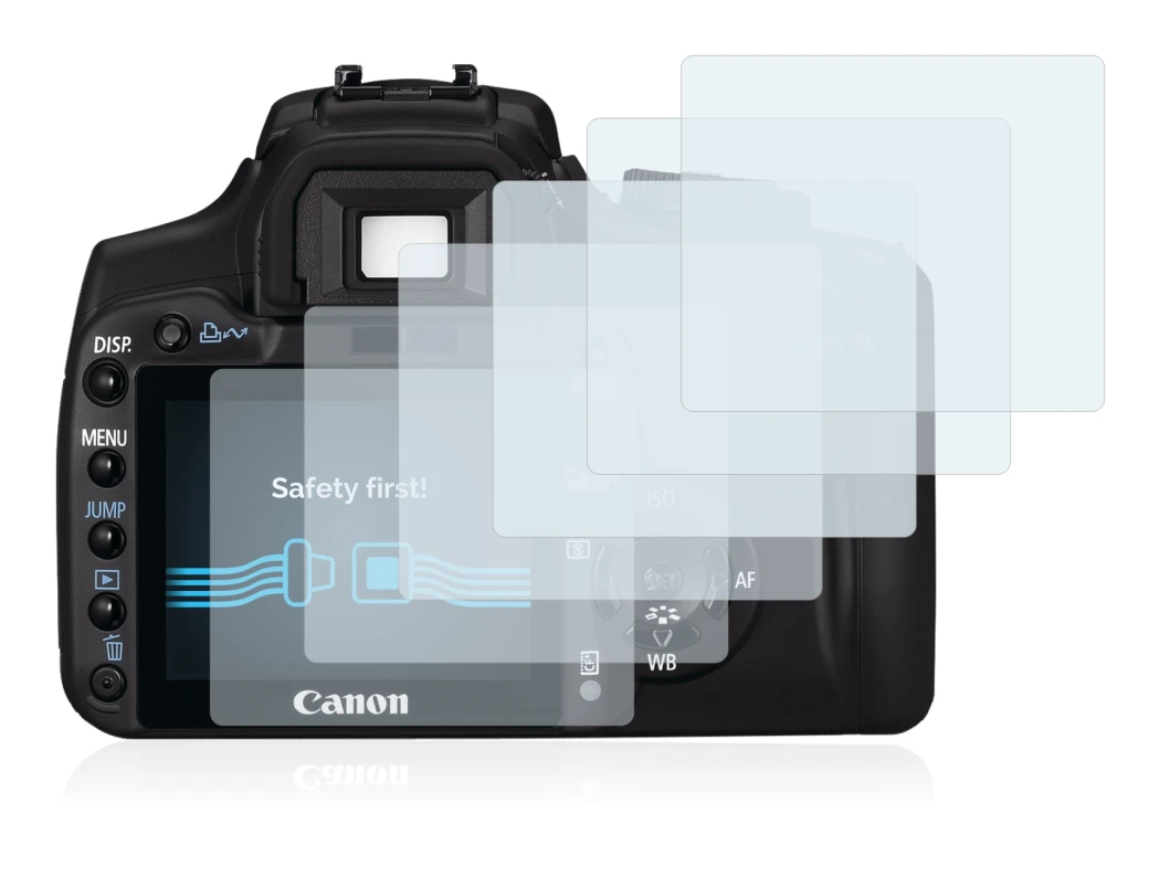 Image of the device Canon EOS 400D with a wide variety of screen protectors.