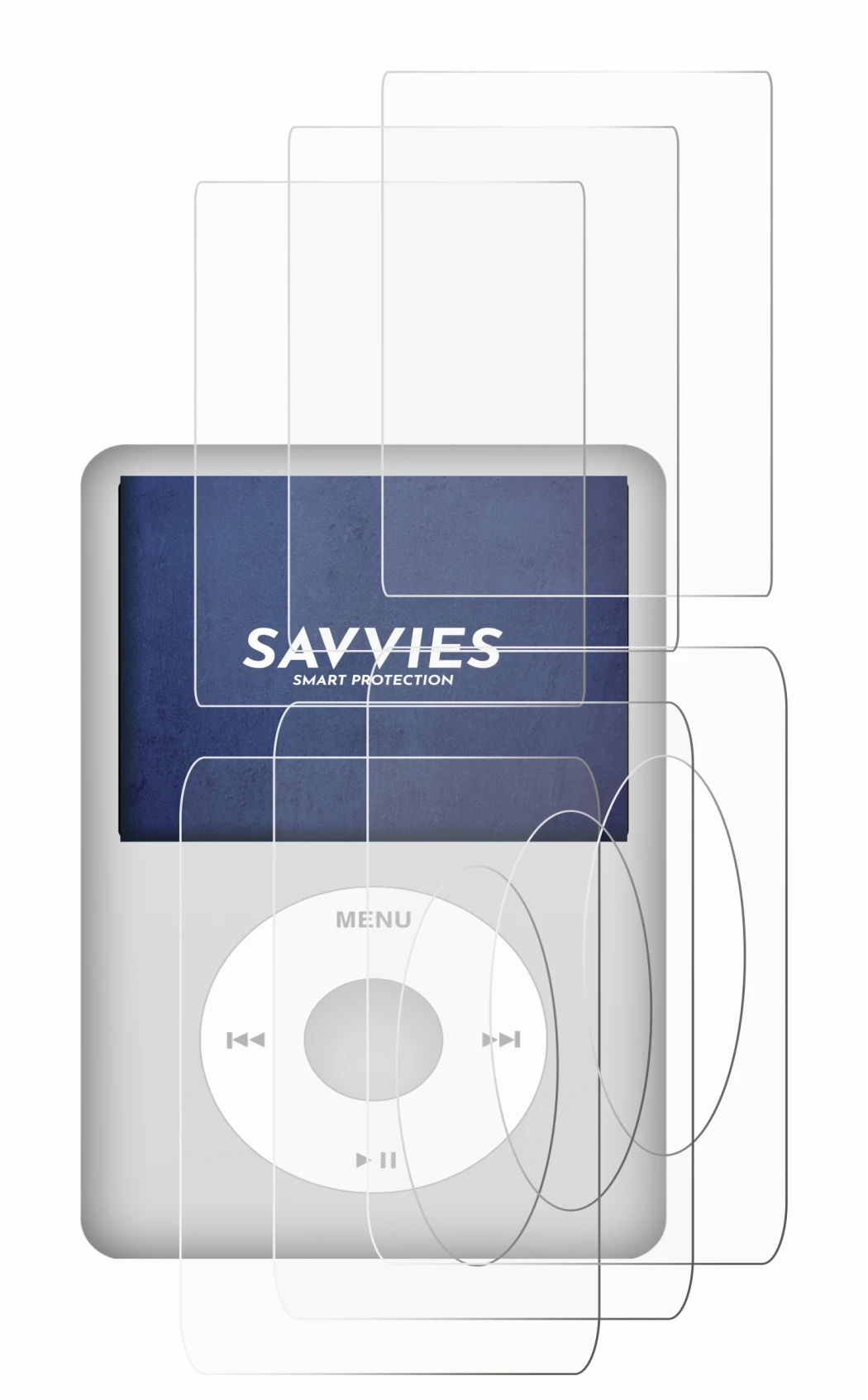 Image of the device Apple iPod Classic (Front+Back, 5.5 Gen.) with a wide variety of screen protectors.