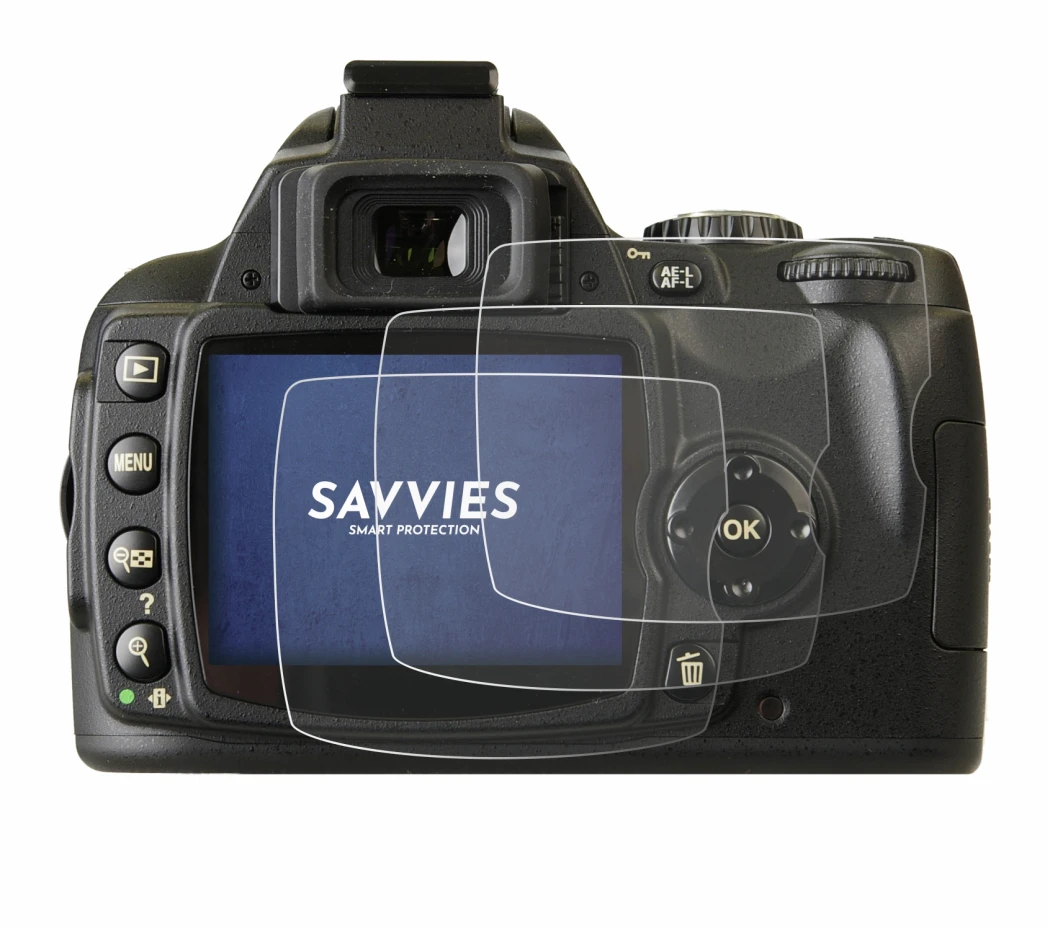 Image of the device Nikon D40x with a wide variety of screen protectors.
