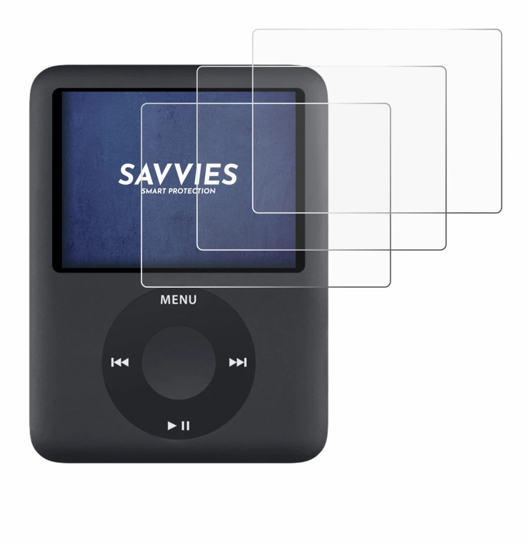 Image of the device Apple iPod nano (3th Gen.) with a wide variety of screen protectors.