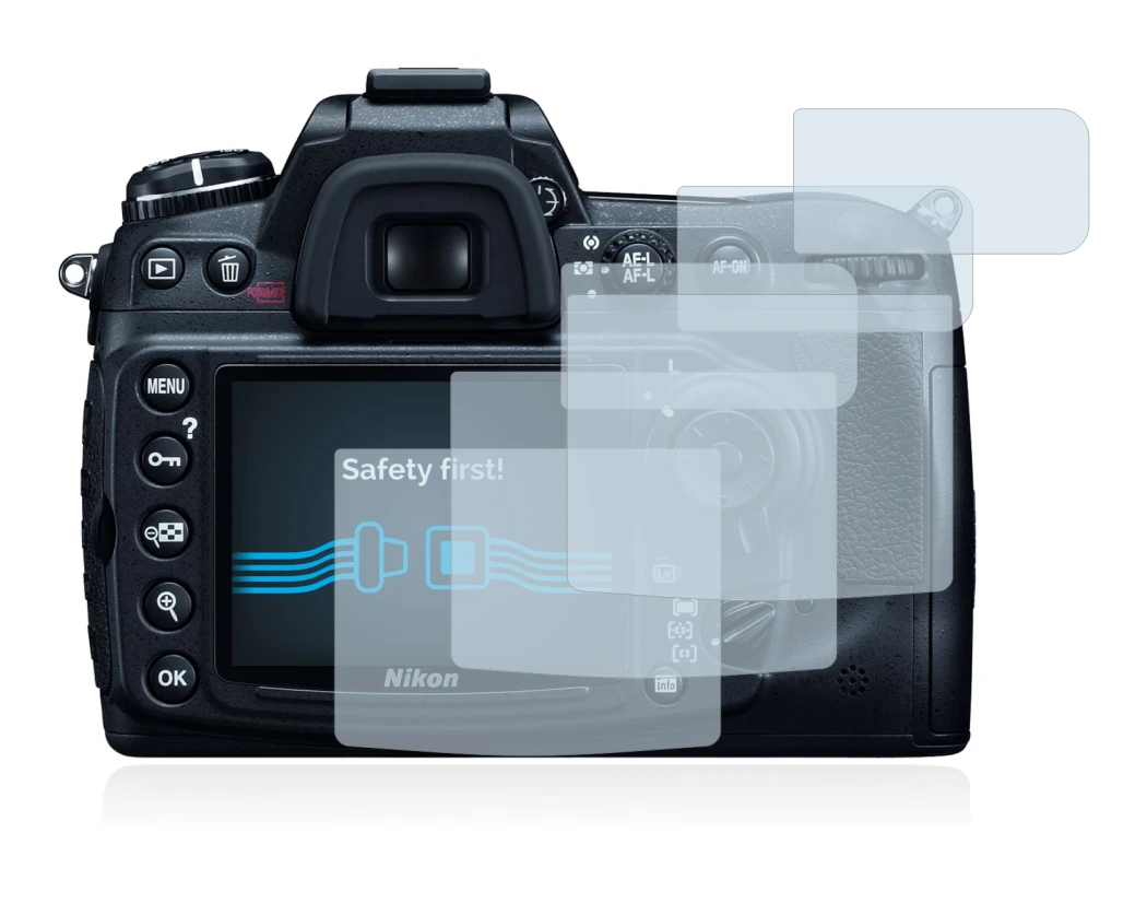 Image of the device Nikon D300 with a wide variety of screen protectors.