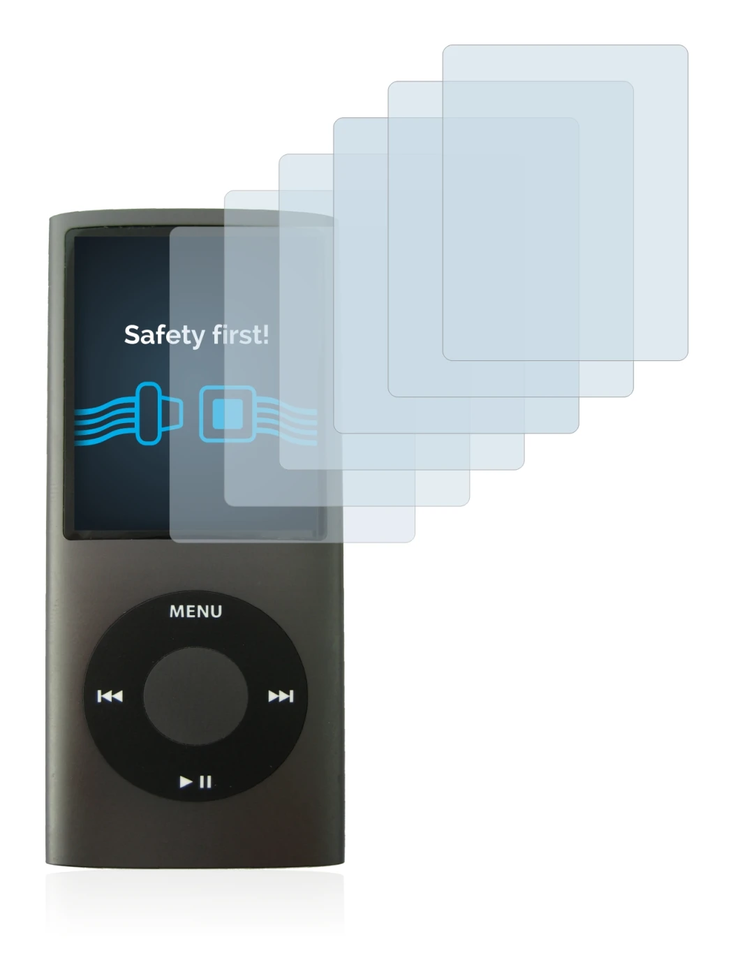 Image of the device Apple iPod nano (4th Gen.) with a wide variety of screen protectors.