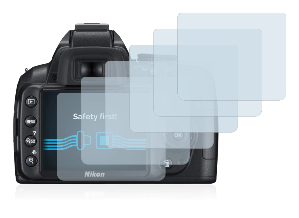 Image of the device Nikon D3000 with a wide variety of screen protectors.