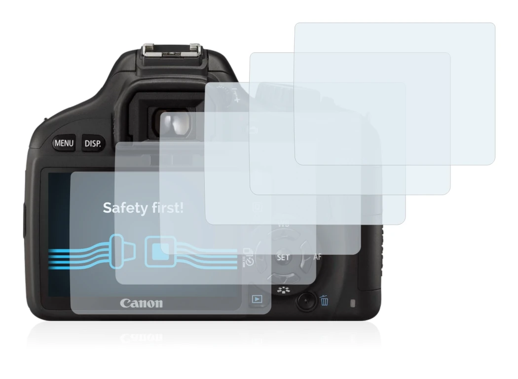 Image of the device Canon EOS 550D with a wide variety of screen protectors.