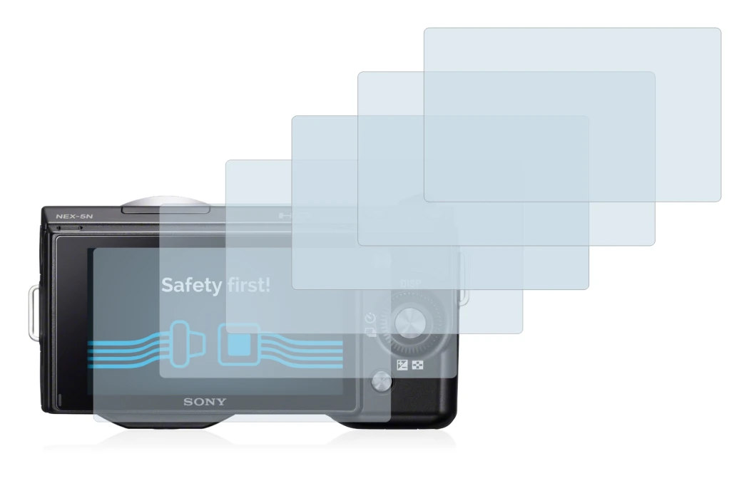 Image of the device Sony Alpha NEX-5 with a wide variety of screen protectors.