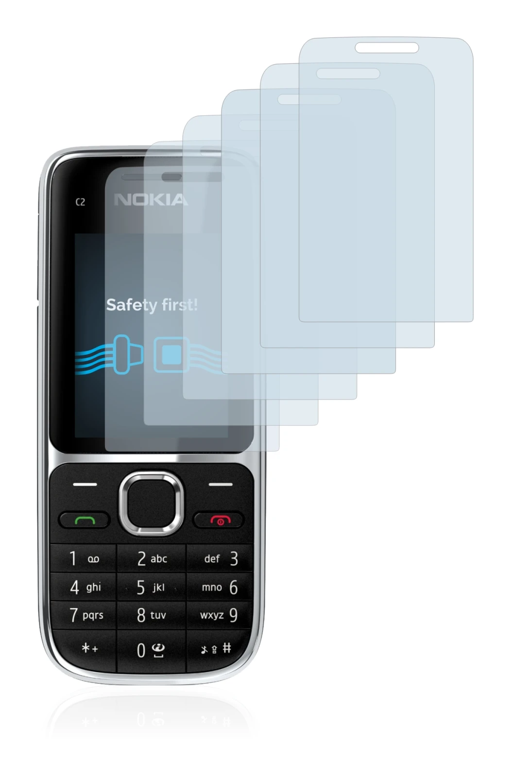 Image of the device Nokia C2-01 with a wide variety of screen protectors.