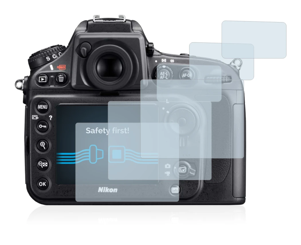 Image of the device Nikon D800 with a wide variety of screen protectors.