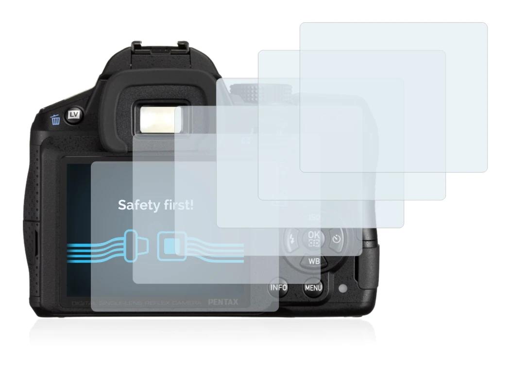 Image of the device Pentax K-30 with a wide variety of screen protectors.