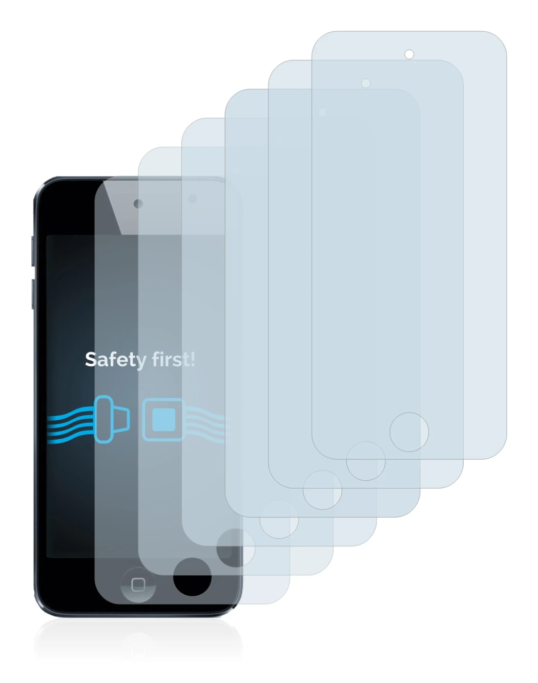 Image of the device Apple iPod Touch (5th. Gen.) with a wide variety of screen protectors.