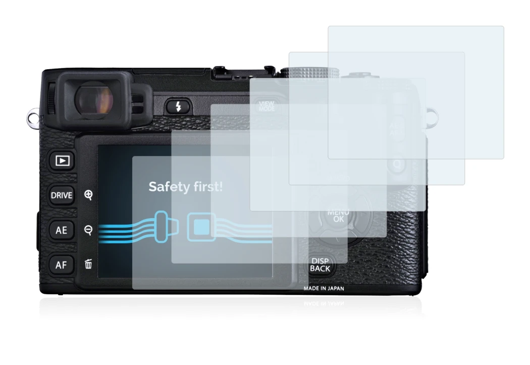 Image of the device Fujifilm X-E1 with a wide variety of screen protectors.