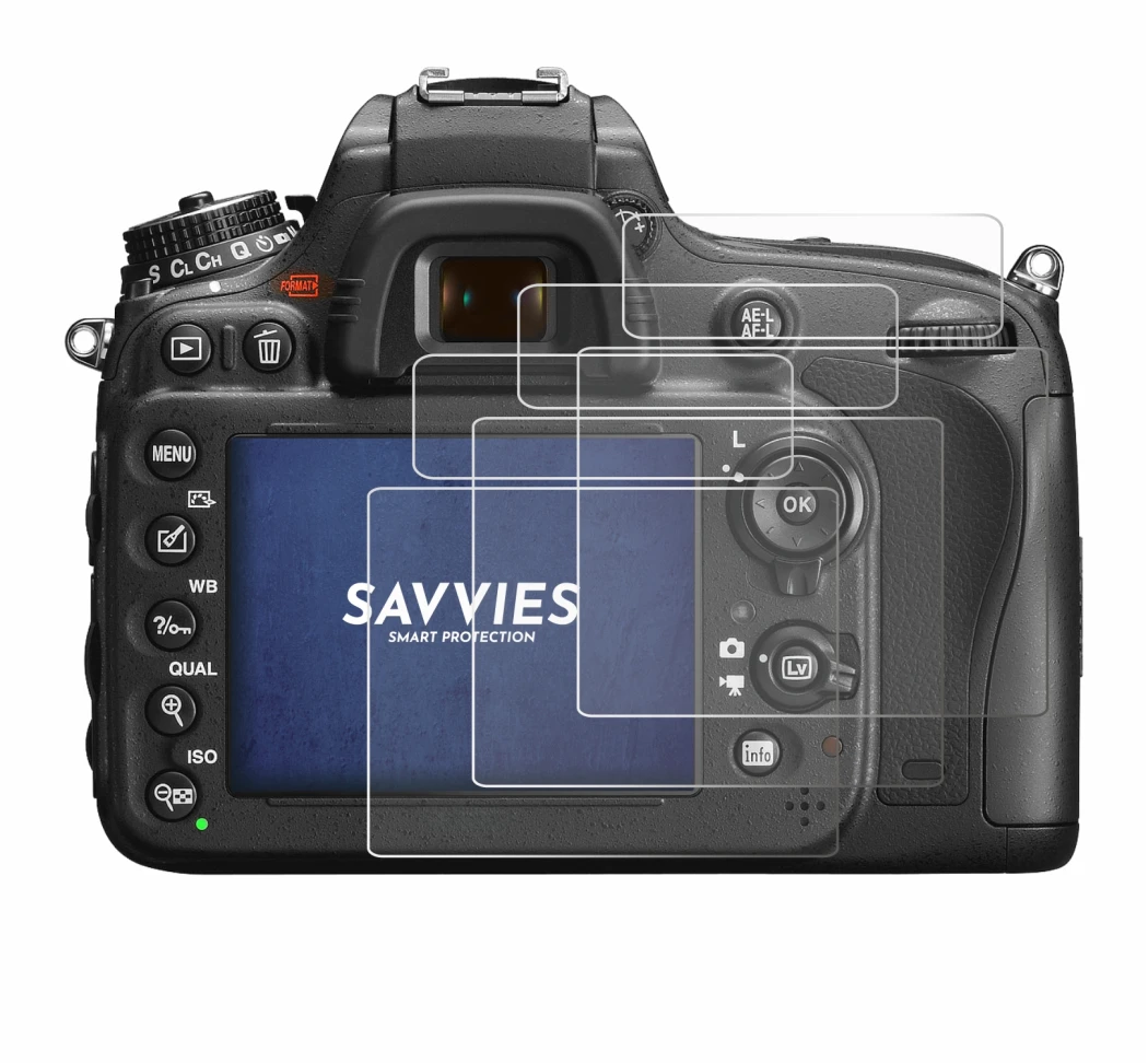 Image of the device Nikon D600 with a wide variety of screen protectors.