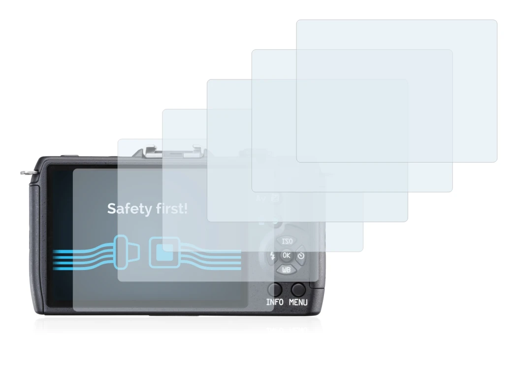 Image of the device Pentax Q10 with a wide variety of screen protectors.