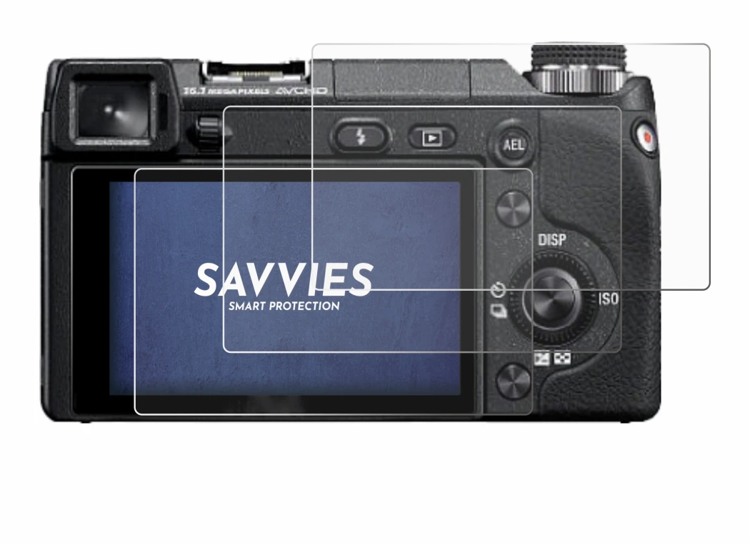 Image of the device Sony Alpha NEX-6 with a wide variety of screen protectors.