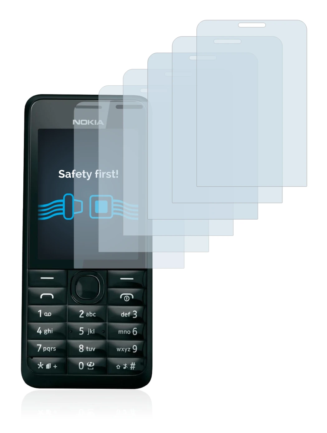 Image of the device Nokia 301 with a wide variety of screen protectors.