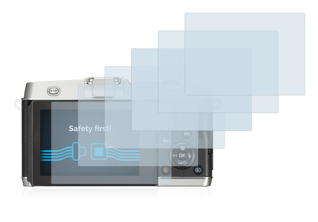 Image of the device Olympus PEN E-P5 with a wide variety of screen protectors.