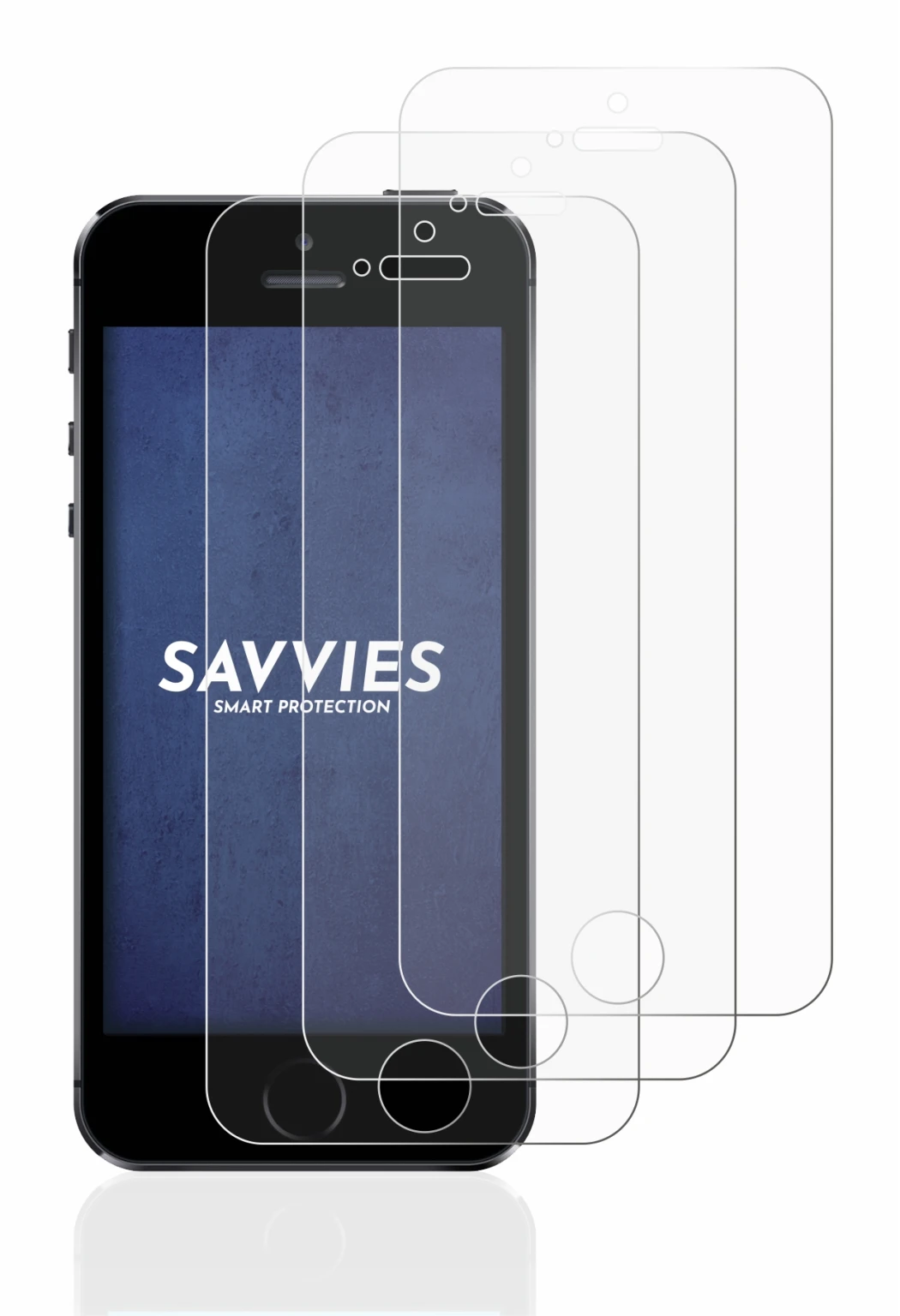Image of the device Apple iPhone 5S with a wide variety of screen protectors.