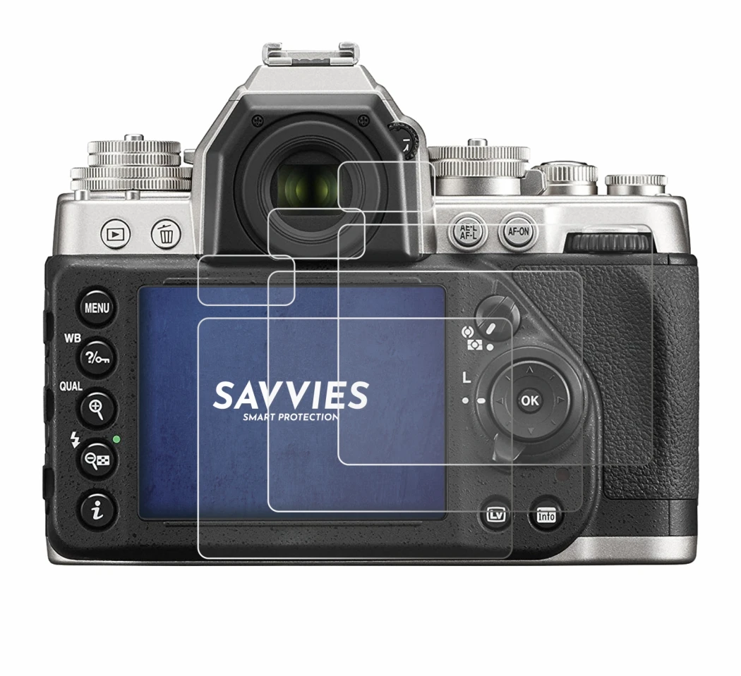 Image of the device Nikon Df with a wide variety of screen protectors.