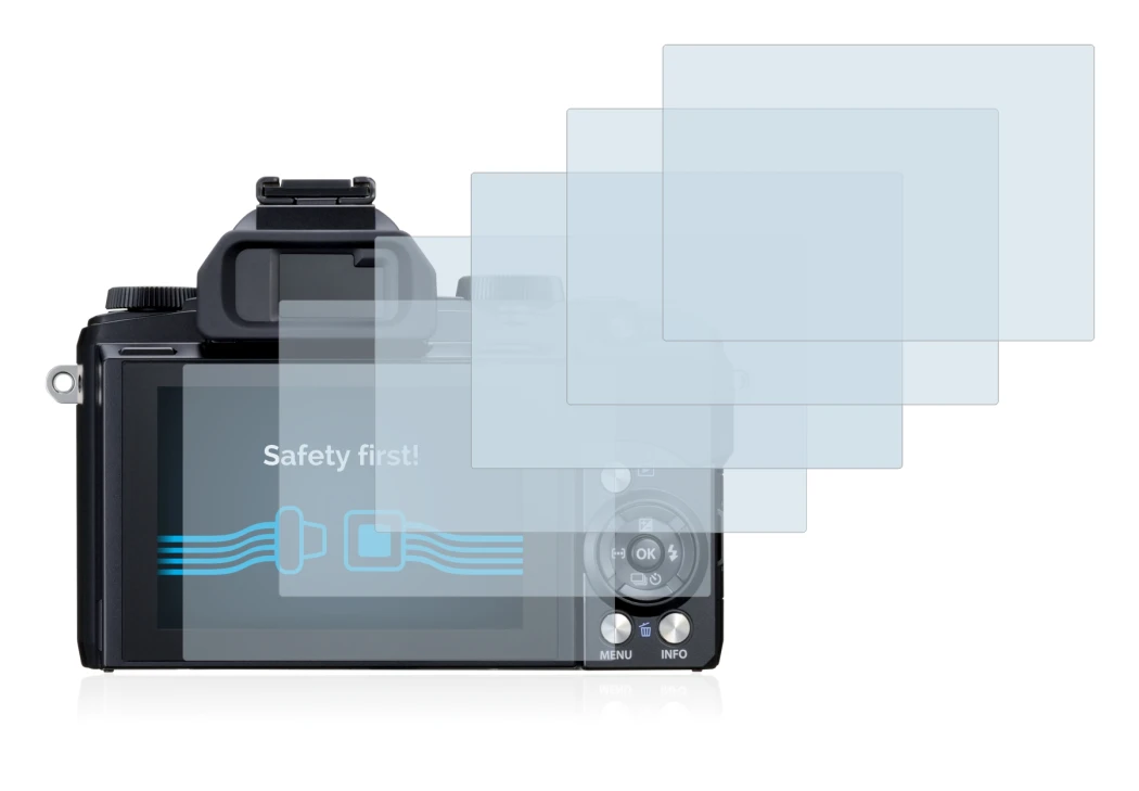 Image of the device Olympus Stylus 1 with a wide variety of screen protectors.