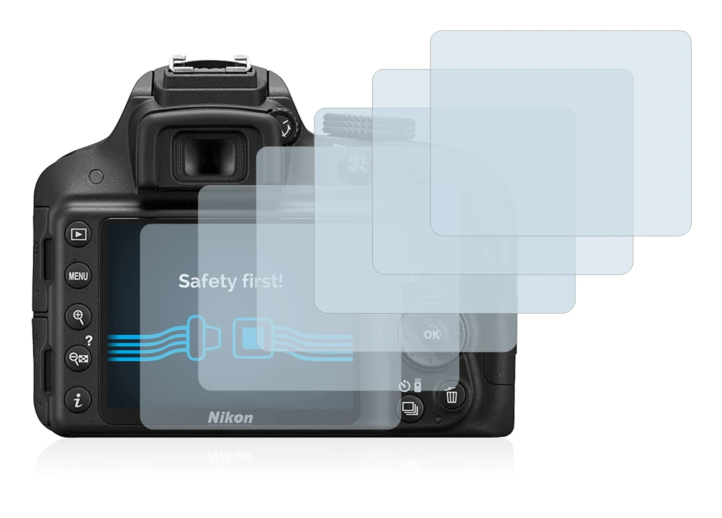 Image of the device Nikon D3300 with a wide variety of screen protectors.