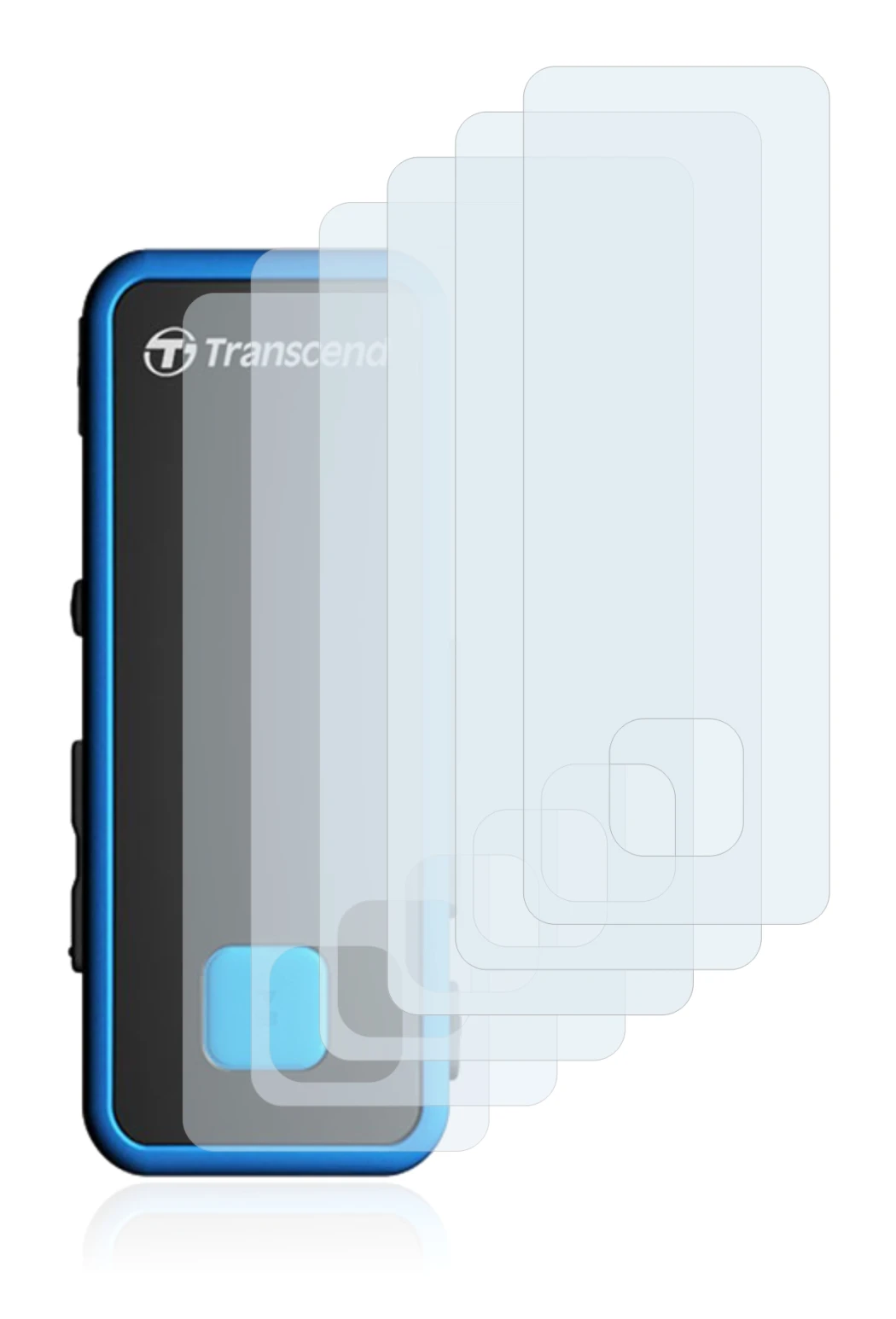 Image of the device Transcend MP350 with a wide variety of screen protectors.