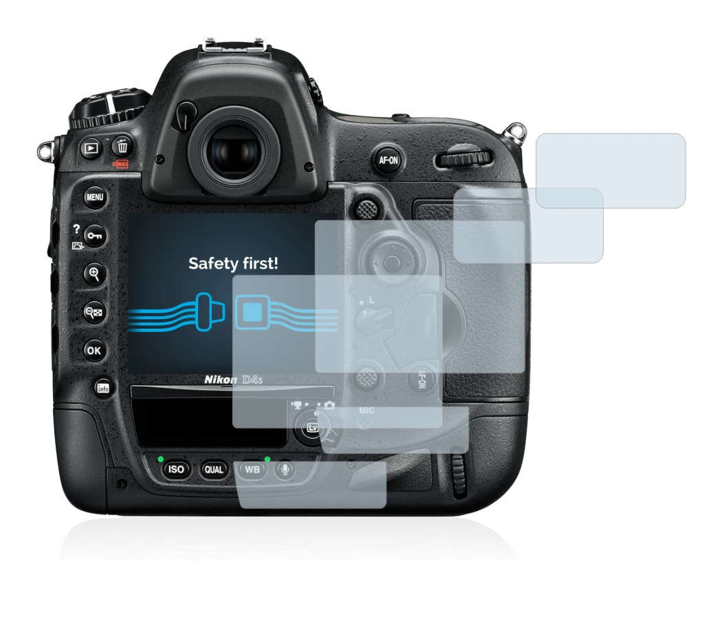 Image of the device Nikon D4S with a wide variety of screen protectors.