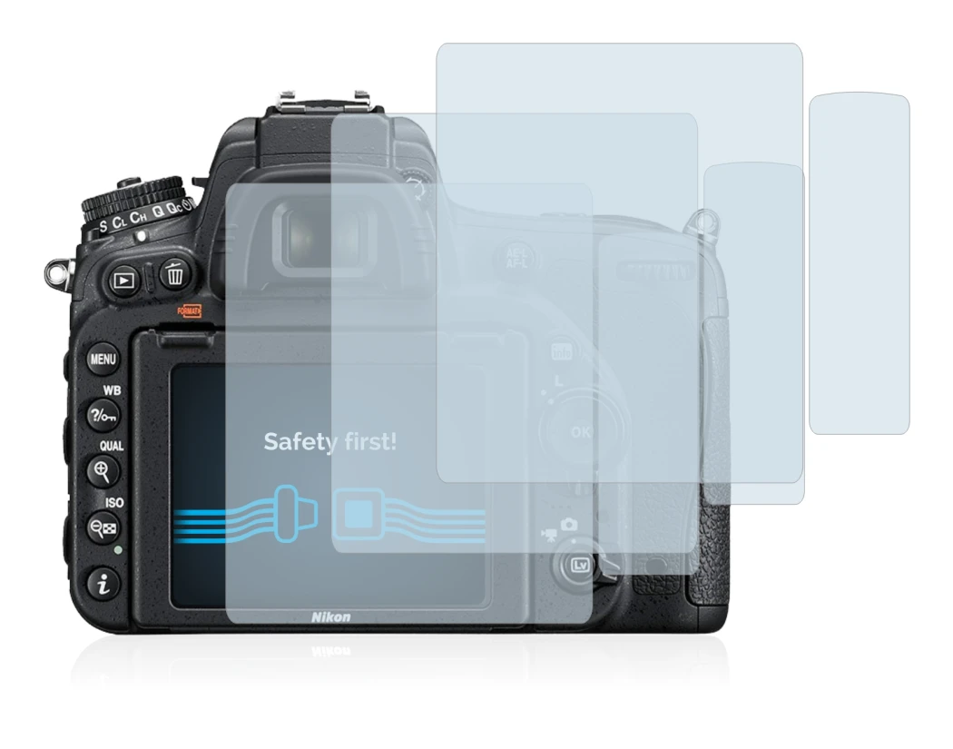 Image of the device Nikon D750 with a wide variety of screen protectors.