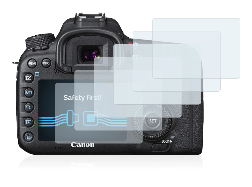 Image of the device Canon EOS 7D Mark II with a wide variety of screen protectors.