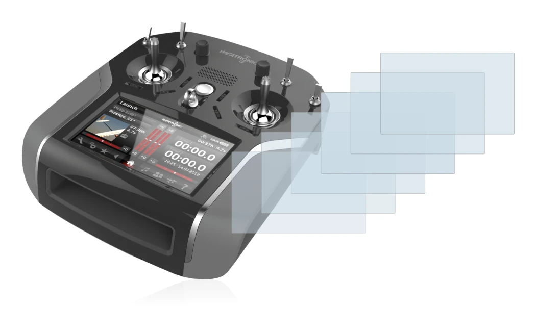 Image of the device Weatronic Bat 60 with a wide variety of screen protectors.