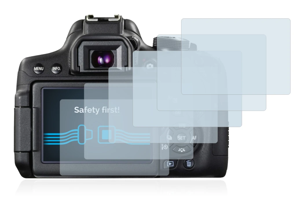 Image of the device Canon EOS 750D with a wide variety of screen protectors.