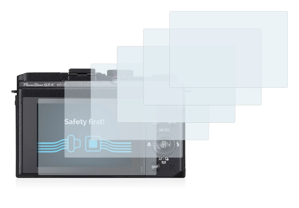 Image of the device Canon PowerShot G3 X with a wide variety of screen protectors.