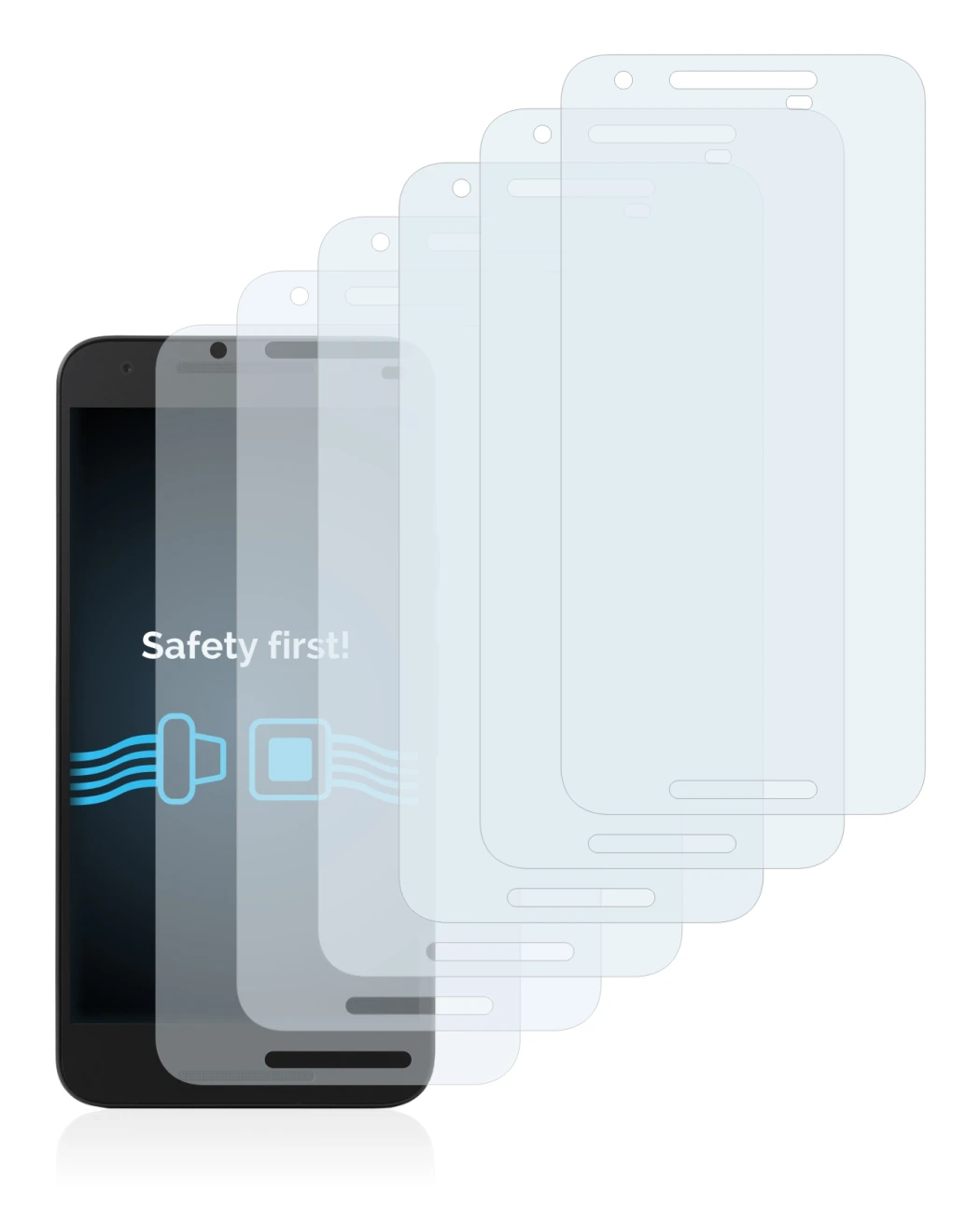 Image of the device LG Nexus 5X with a wide variety of screen protectors.