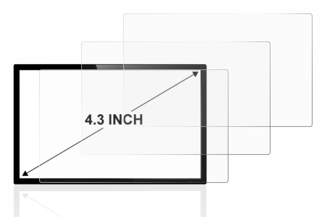 Image of the device with a wide variety of screen protectors.
