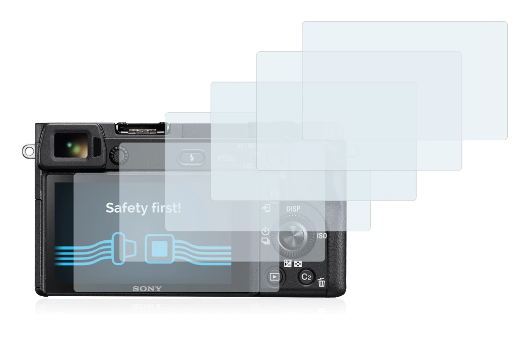 Image of the device Sony Alpha 6300 with a wide variety of screen protectors.