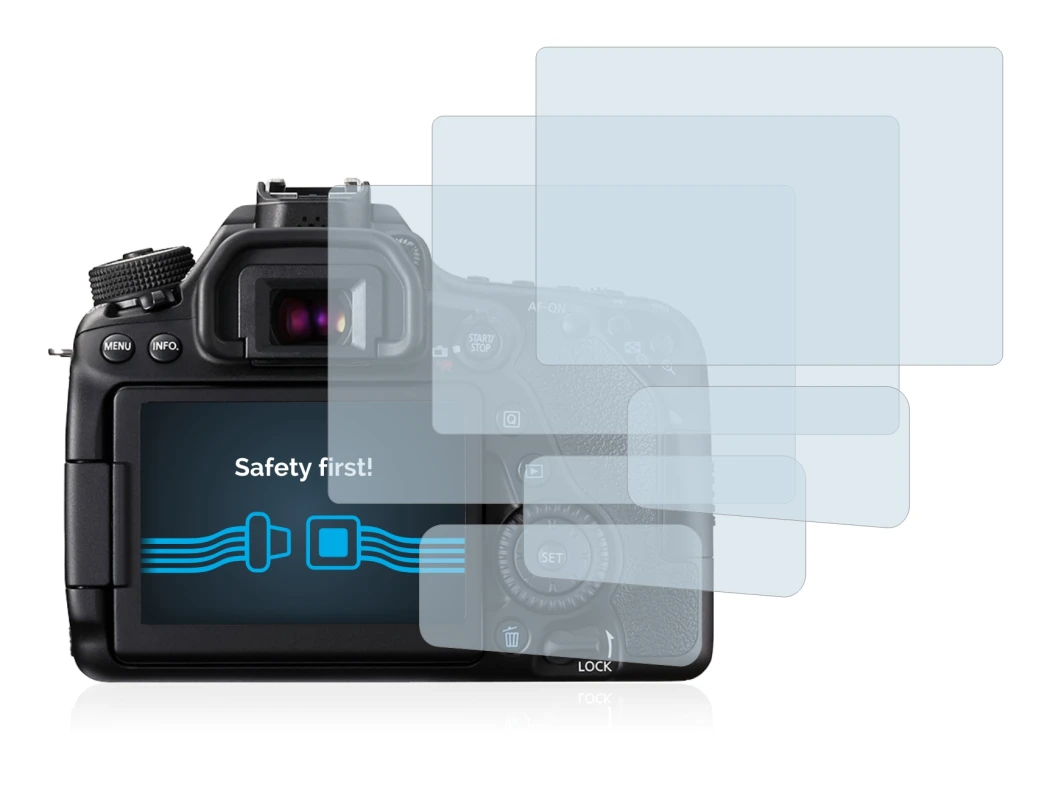 Image of the device Canon EOS 80D with a wide variety of screen protectors.