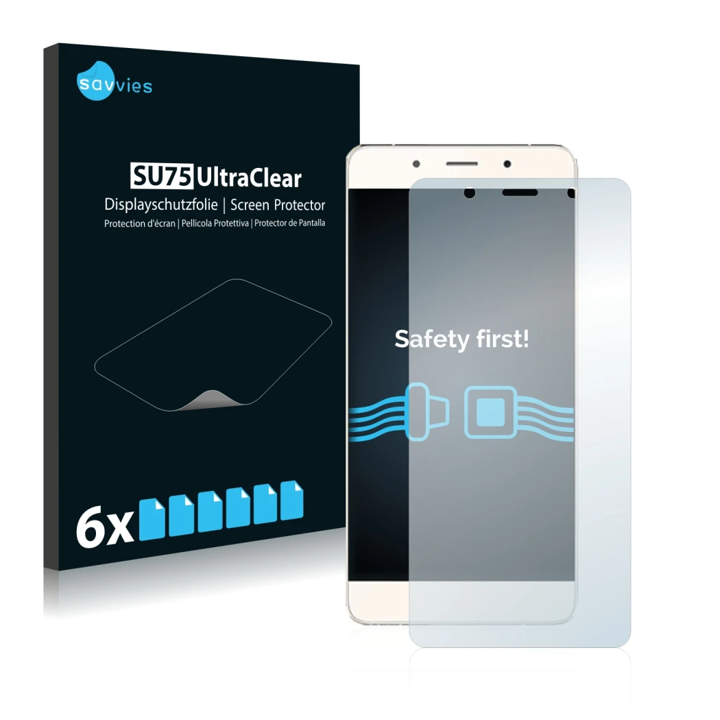 Front side of a product packaging with the brand logo Savvies. Next to it is the device Hisense C1 shown with the correspondin