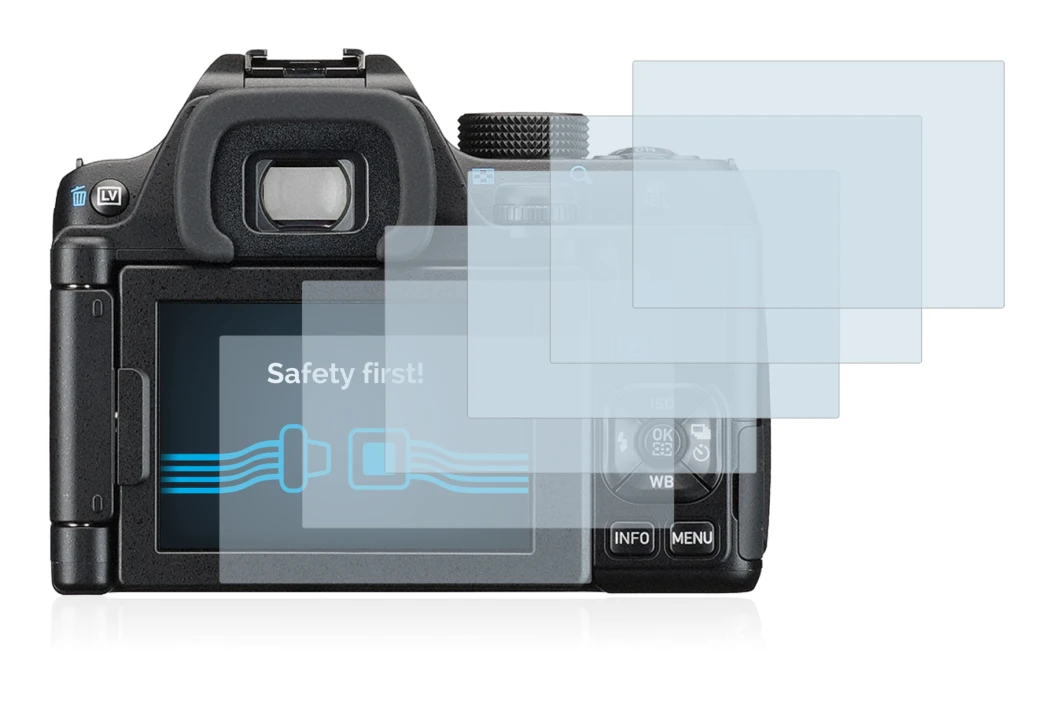 Image of the device Pentax K-70 with a wide variety of screen protectors.