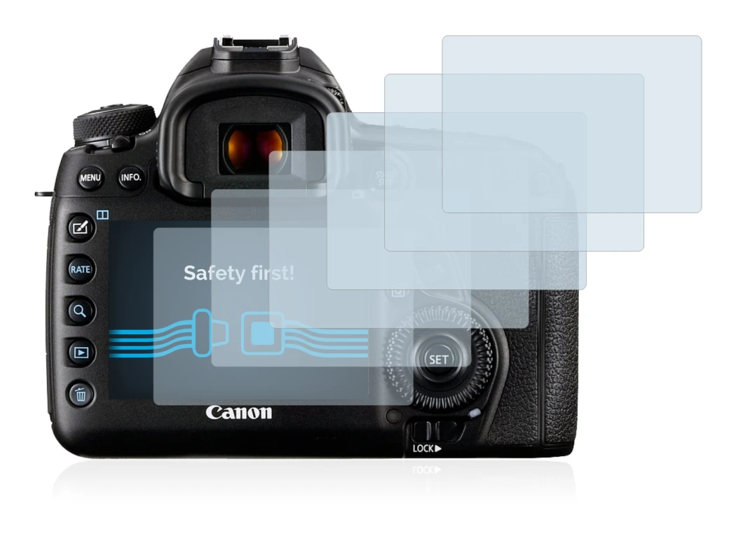 Image of the device Canon EOS 5D Mark IV with a wide variety of screen protectors.