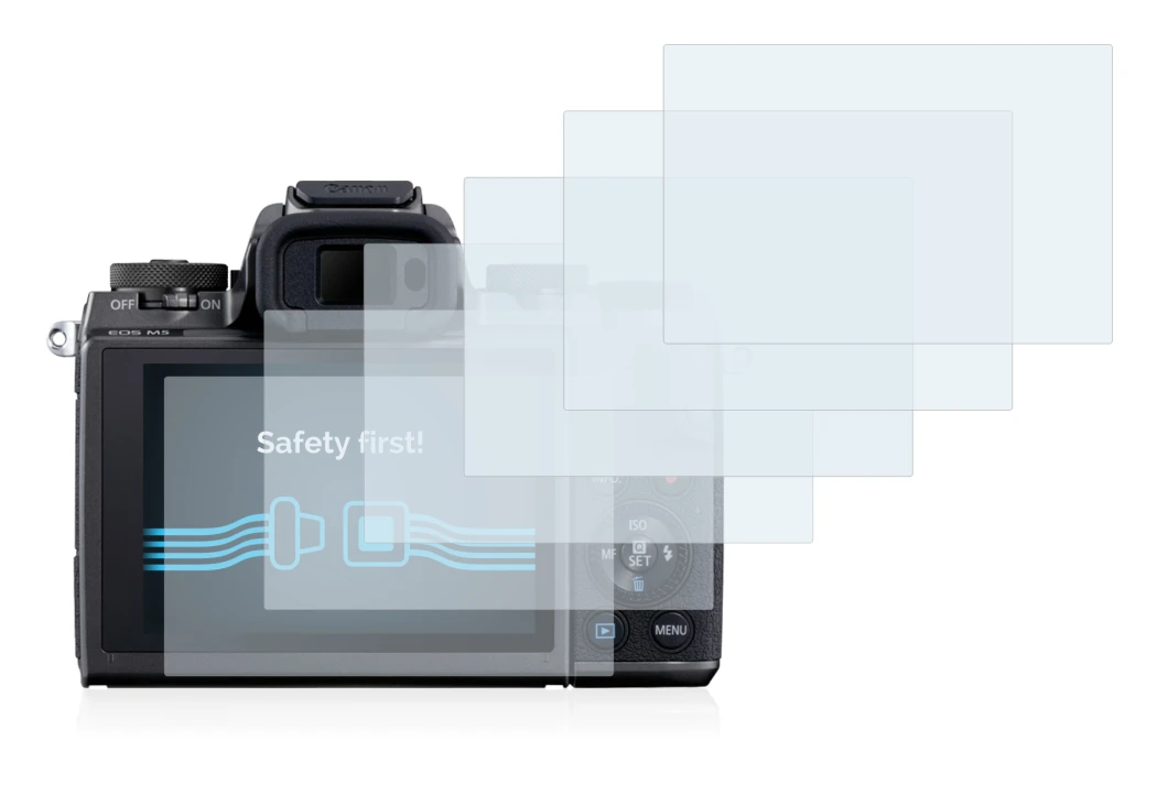 Image of the device Canon EOS M5 with a wide variety of screen protectors.