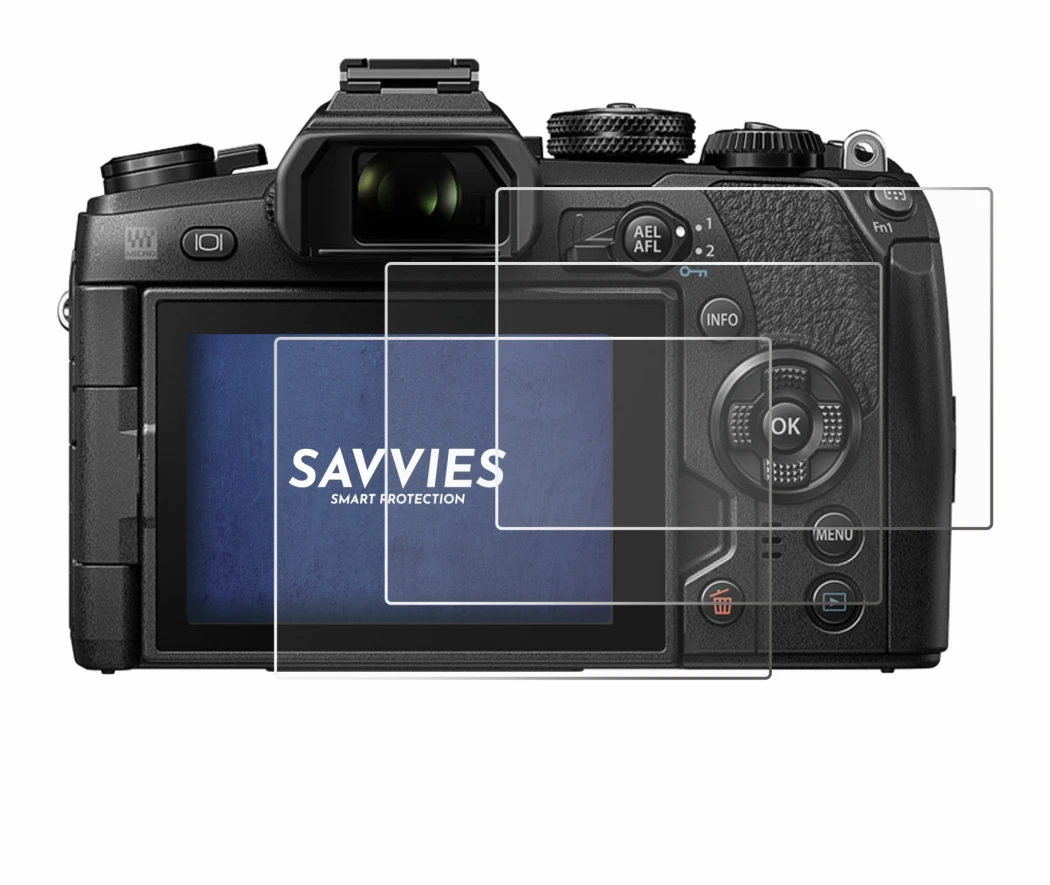 Image of the device Olympus OM-D E-M1 Mark II with a wide variety of screen protectors.