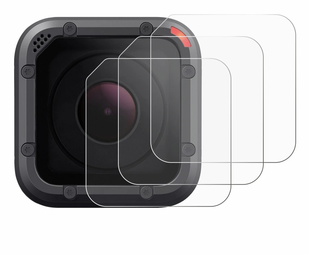 Image of the device GoPro Hero 5 Session Lens (housing) with a wide variety of screen protectors.