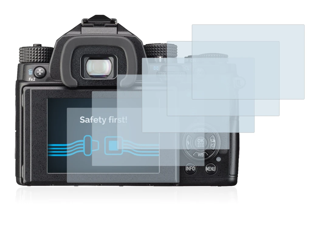 Image of the device Pentax KP with a wide variety of screen protectors.