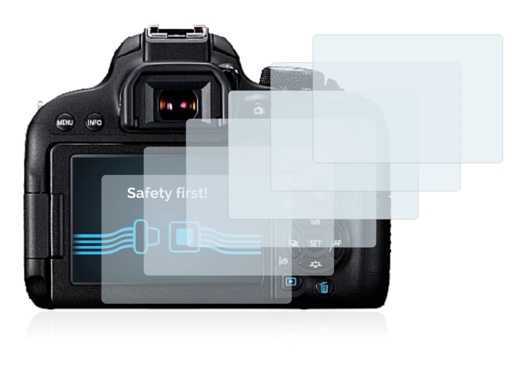 Image of the device Canon EOS 800D with a wide variety of screen protectors.