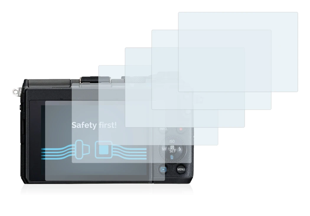 Image of the device Canon EOS M6 with a wide variety of screen protectors.