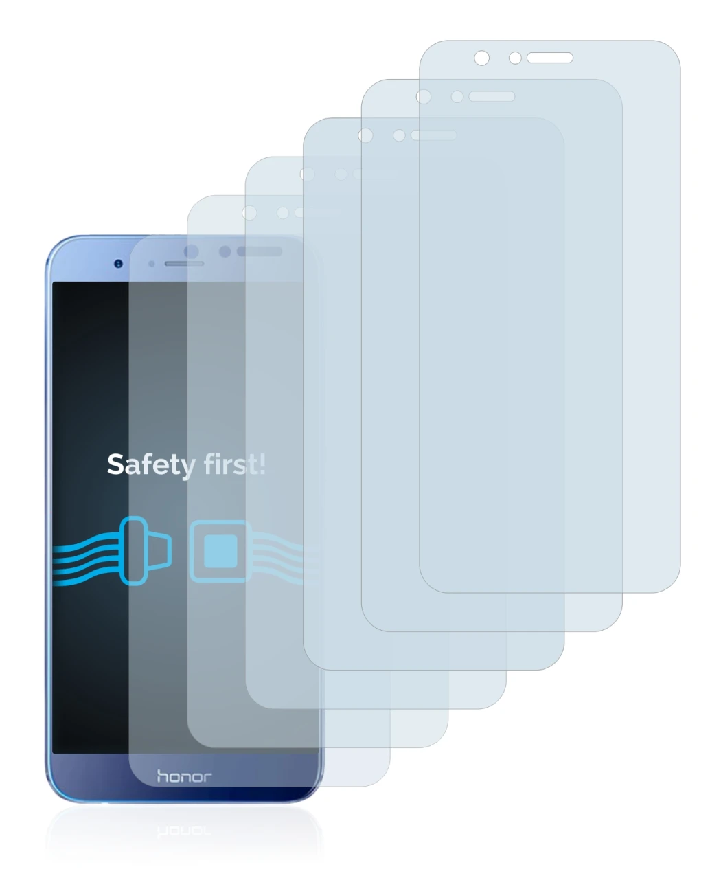 Image of the device Honor 8 Pro with a wide variety of screen protectors.