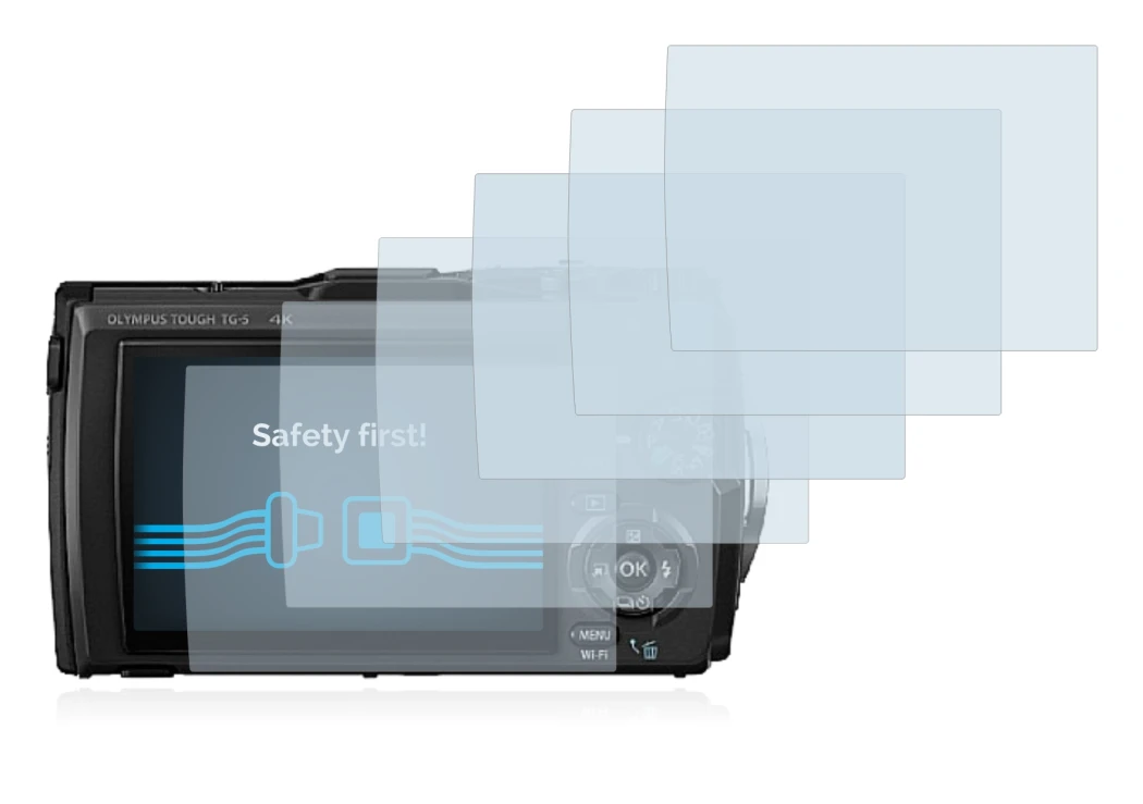 Image of the device Olympus Tough TG-5 with a wide variety of screen protectors.