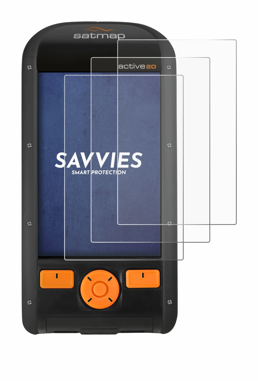 Image of the device Satmap Active 20 with a wide variety of screen protectors.