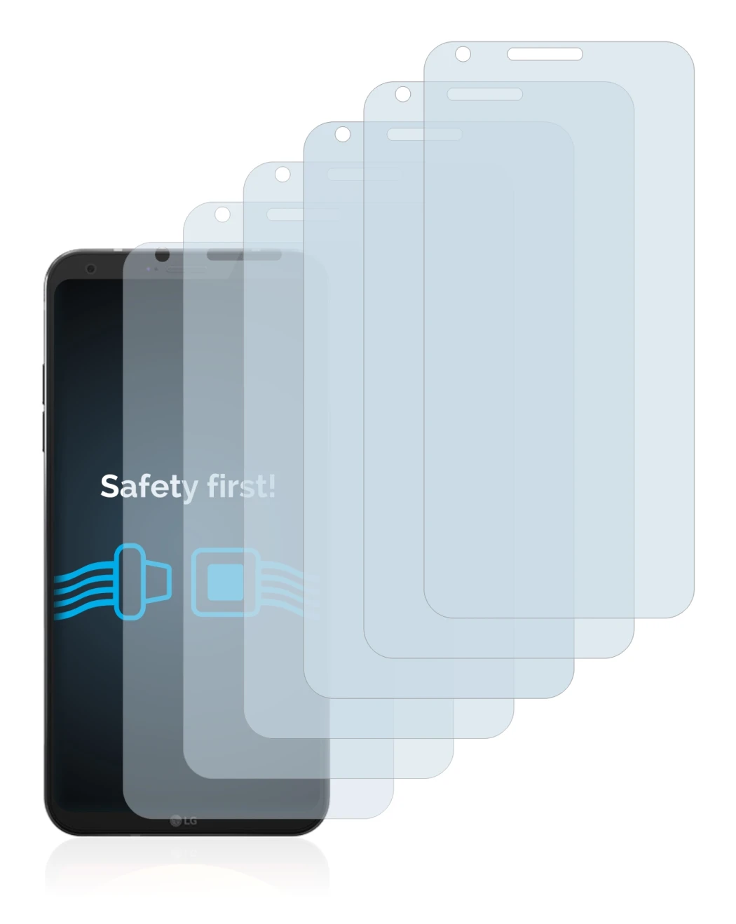 Image of the device LG Q6 with a wide variety of screen protectors.