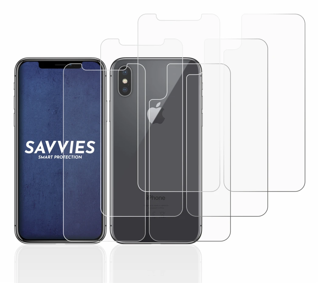 Image of the device Apple iPhone X (Front+Back) with a wide variety of screen protectors.