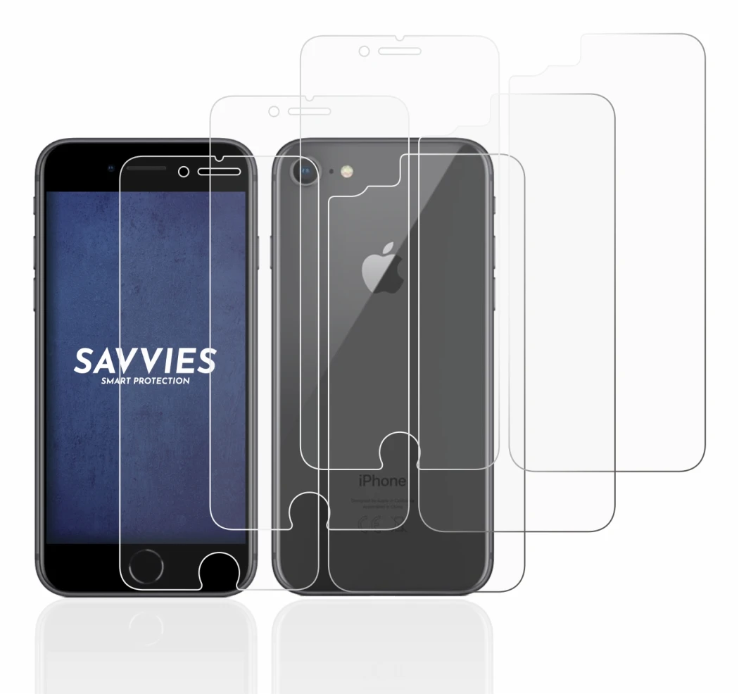 Image of the device Apple iPhone 8 (Front+Back) with a wide variety of screen protectors.